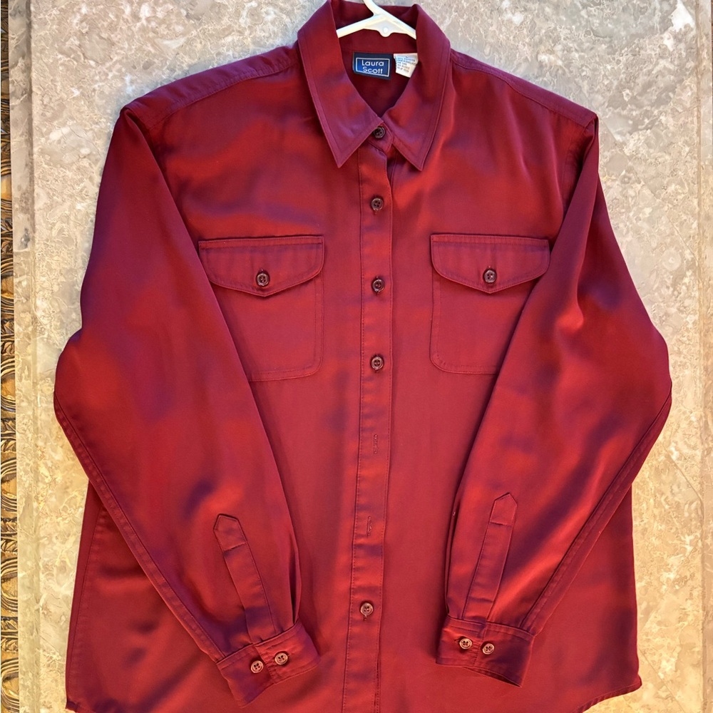 Laura Scott Deep Red Casual Button Down Shirt